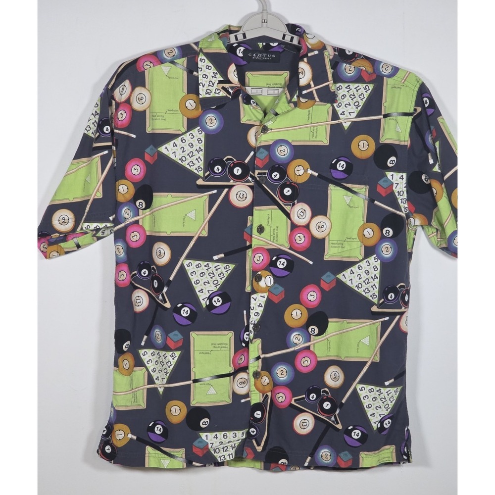 Cactus Black Label Men XL Short Sleeve Button Shirt Billiards Pool Table Graphic